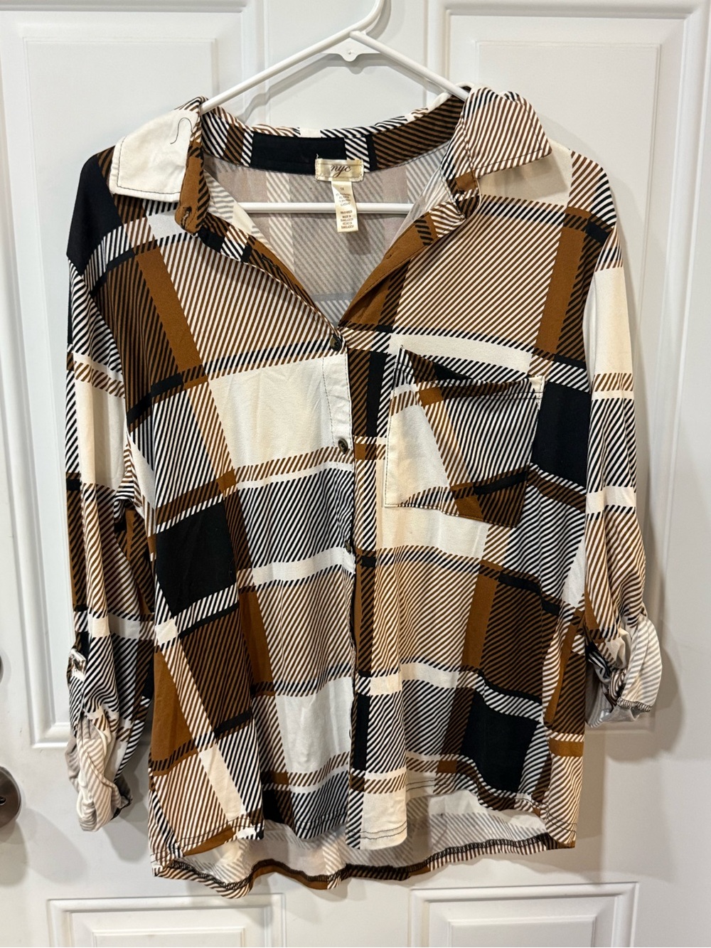 NYC Plaid Button-Down Shirt in Brown, Black & Cream